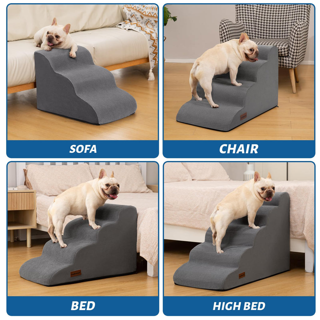 Aodisman 3-Step Dog Ramp and Stairs for Sofa (Grey, 15.7" H) – Non-Slip Pet Steps
