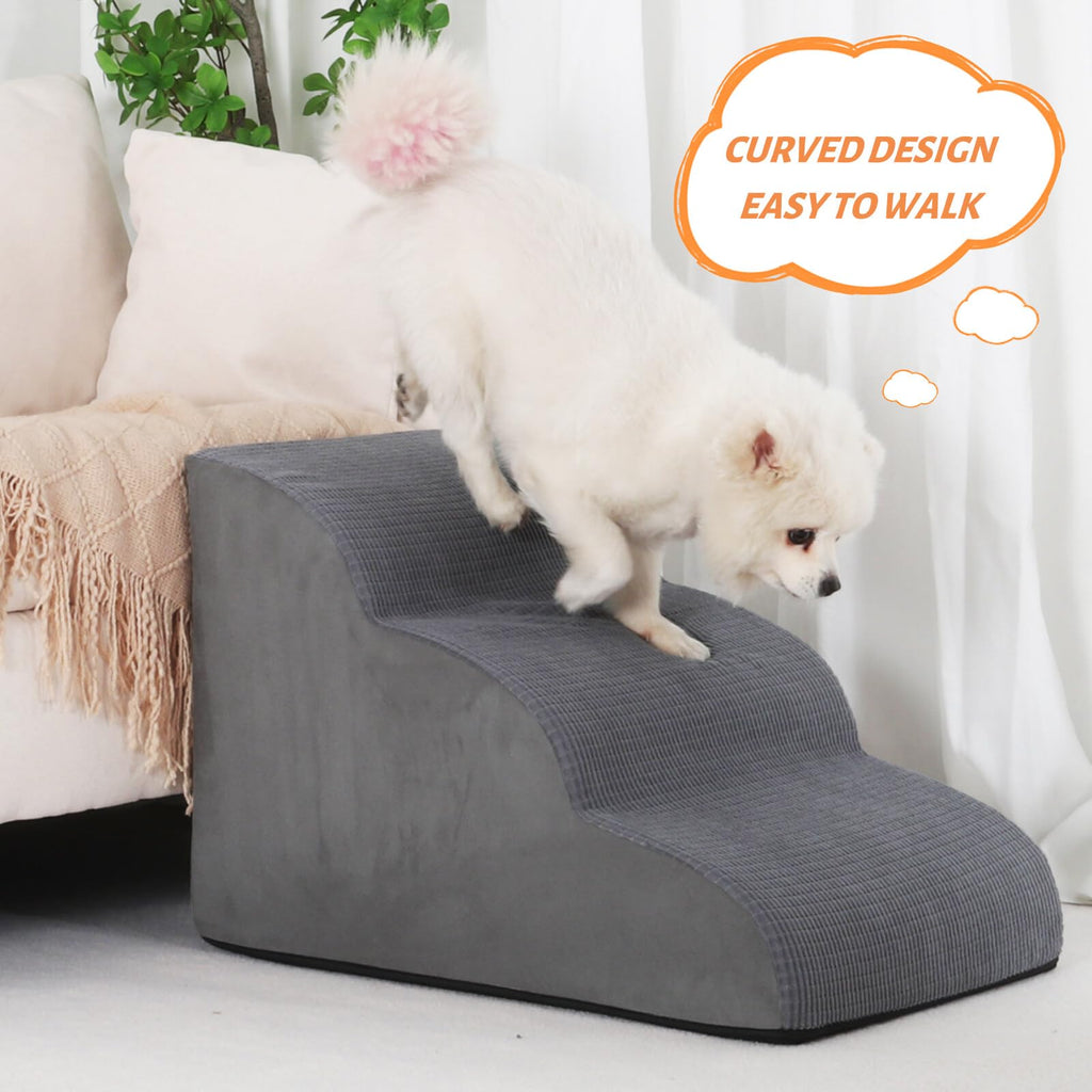 Aodisman 3-Step Dog Ramp and Stairs for Sofa (Grey, 15.7" H) – Non-Slip Pet Steps