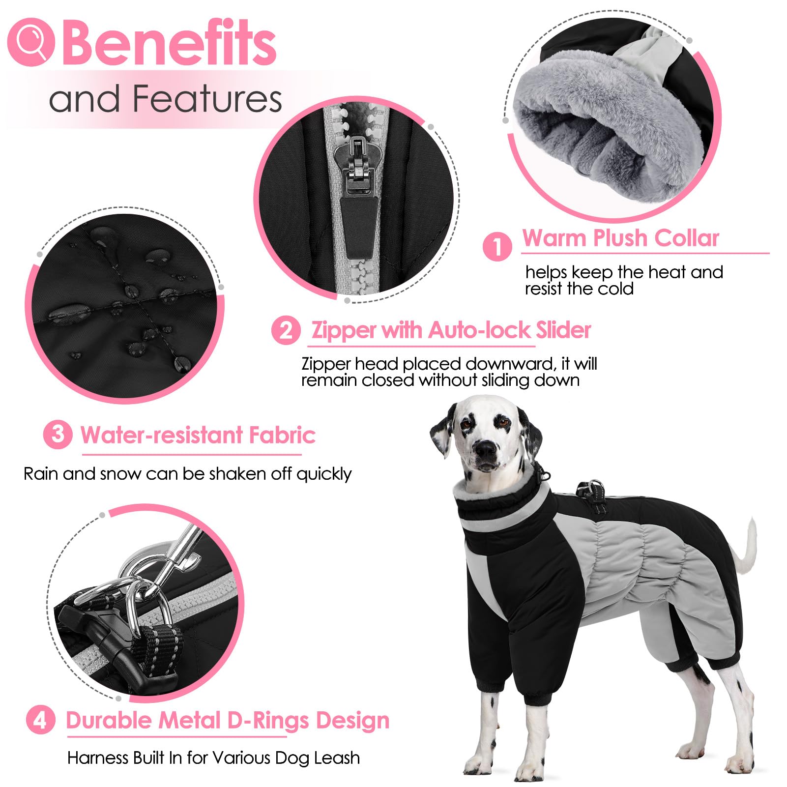 AOFITEE Large Dog Coat Winter Jacket with Built-in Harness | Reflective Puffer Snowsuit for Small to Large Dogs