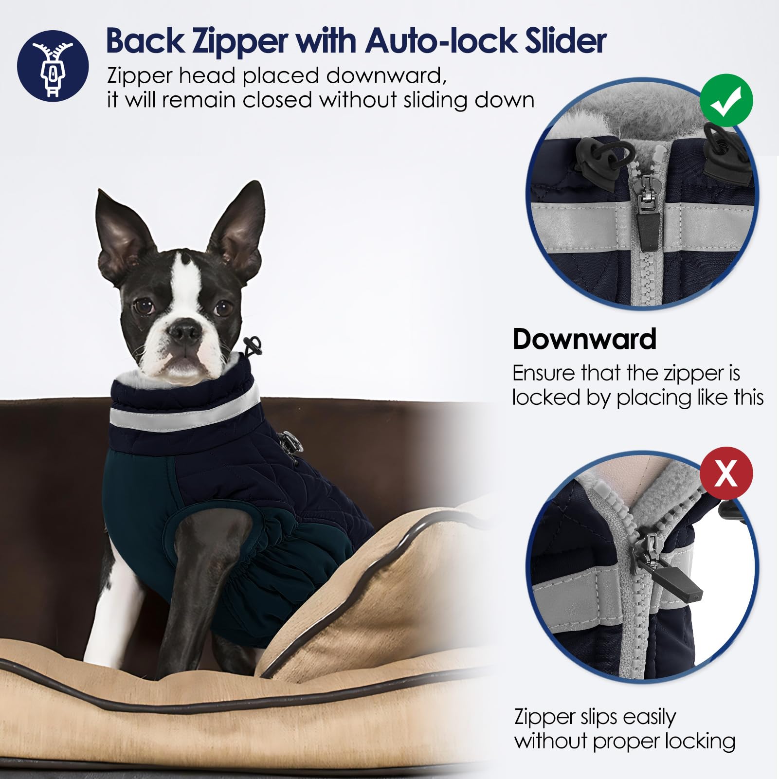 AOFITEE Dog Coat - Warm Winter Jacket with Built-in Harness | Waterproof Fleece Vest for Small to Large Dogs - Navy