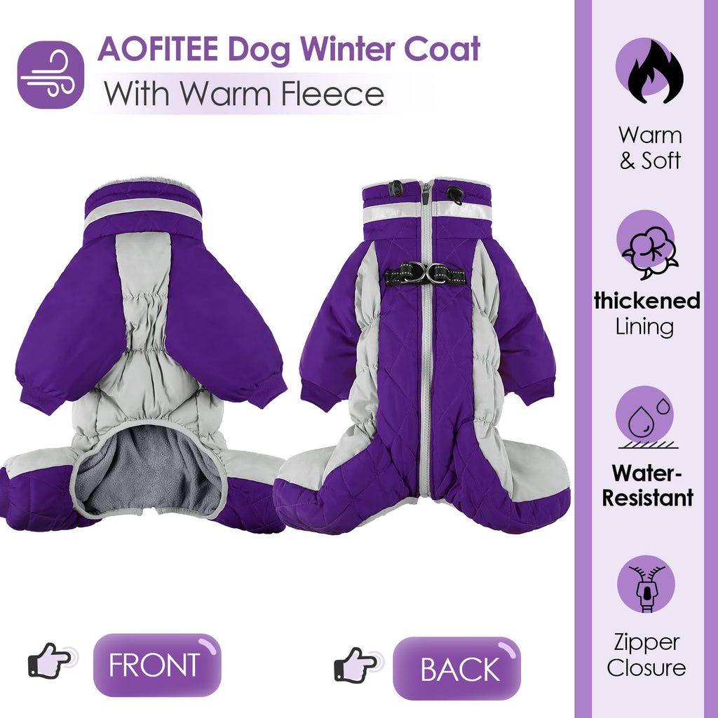 AOFITEE Large Dog Coat with Built-in Harness | Reflective Puffer Snowsuit