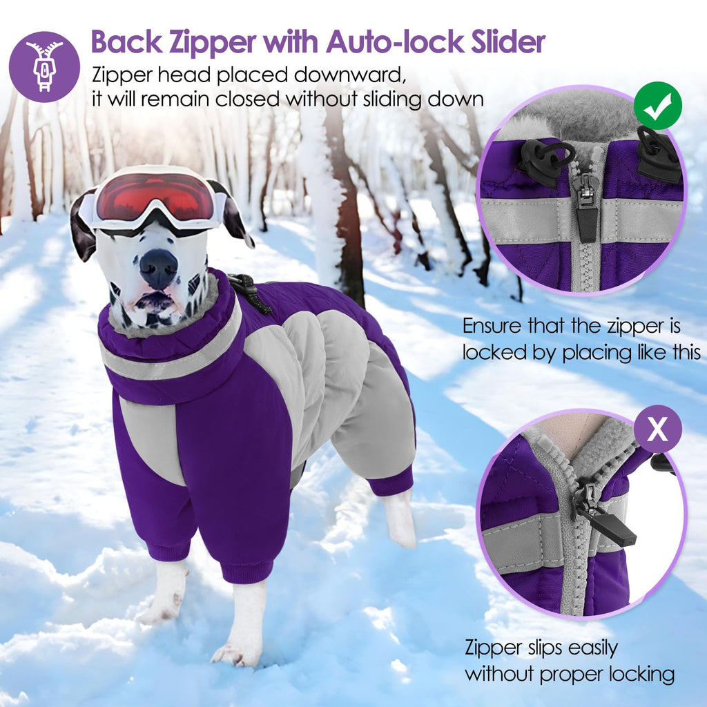 AOFITEE Large Dog Coat with Built-in Harness | Reflective Puffer Snowsuit