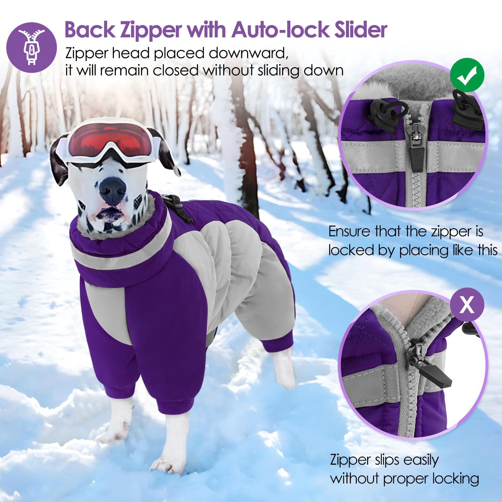 AOFITEE Large Dog Coat with Built-in Harness | Reflective Puffer Snowsuit