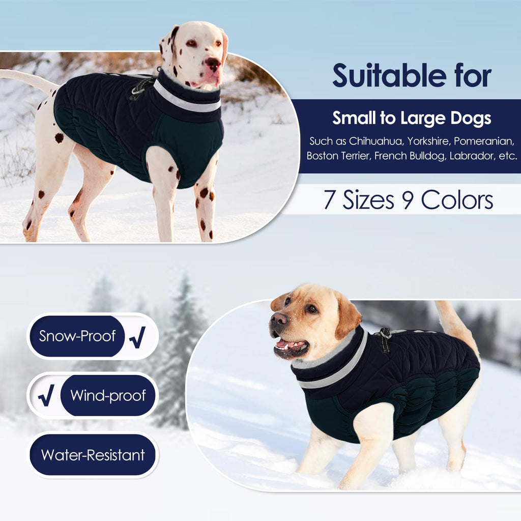 AOFITEE Dog Coat - Warm Winter Jacket with Built-in Harness | Waterproof Fleece Vest for Small to Large Dogs - Navy