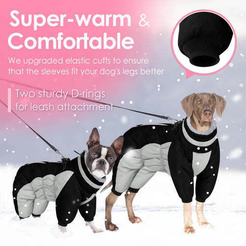 AOFITEE Large Dog Coat Winter Jacket with Built-in Harness | Reflective Puffer Snowsuit for Small to Large Dogs