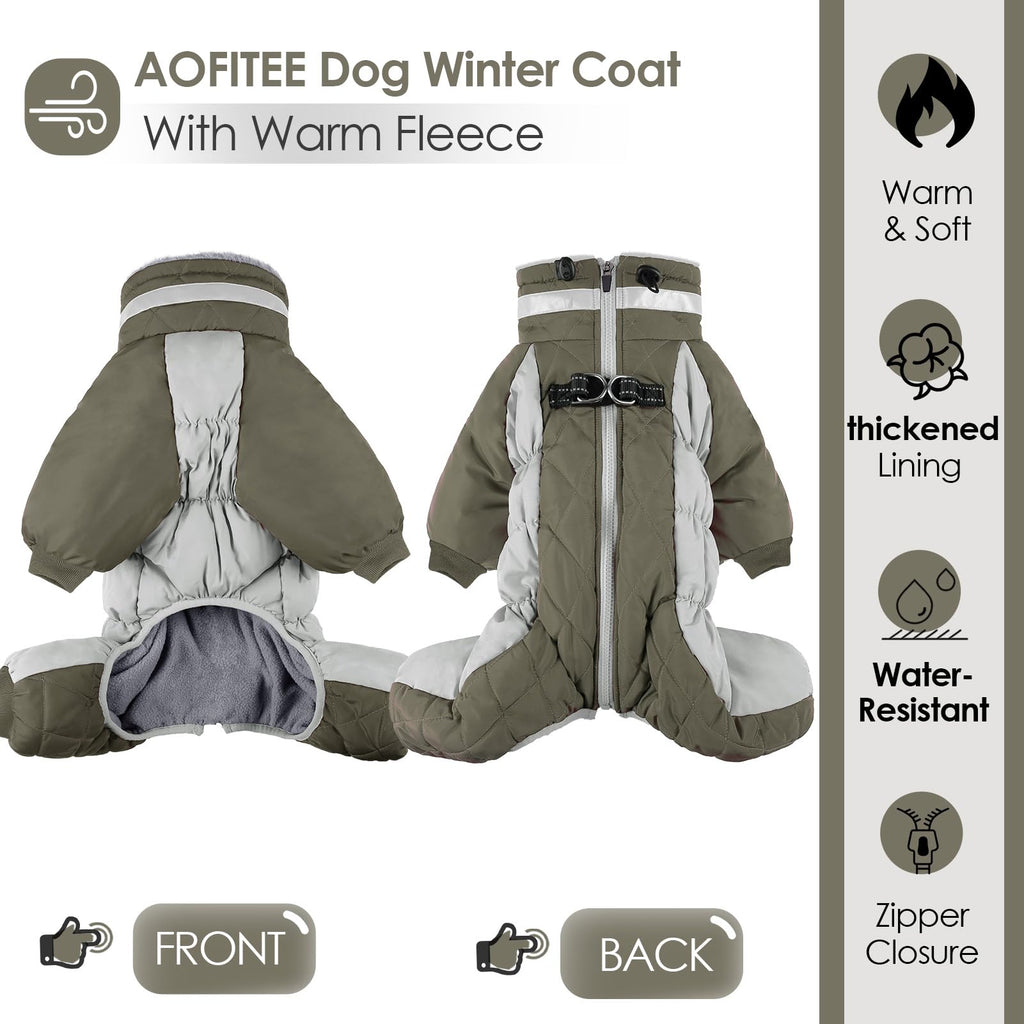 AOFITEE Dog Coat Warm Puffer Jacket with Harness | Windproof & Reflective