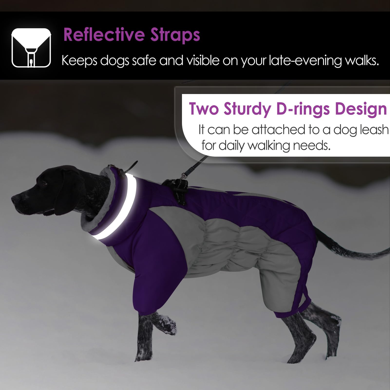 AOFITEE Large Dog Coat with Built-in Harness | Reflective Puffer Snowsuit