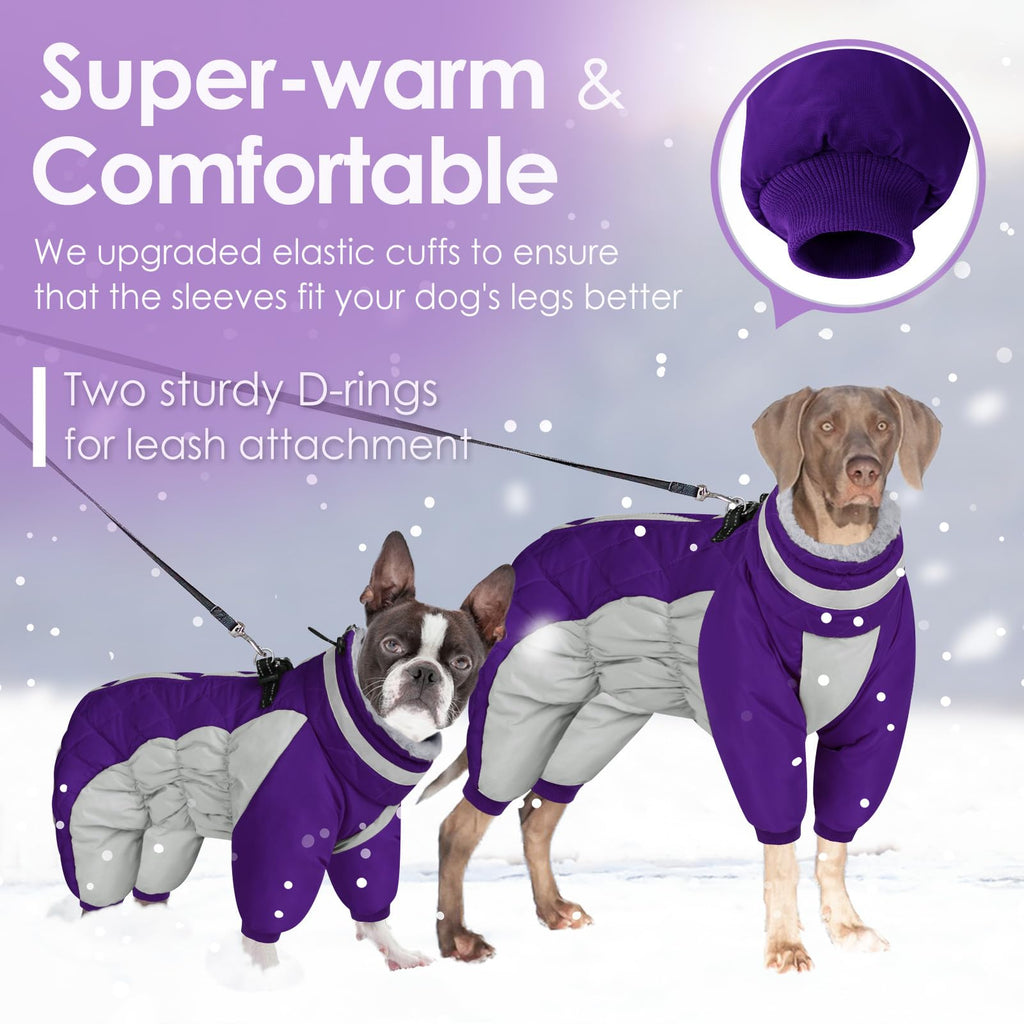 AOFITEE Large Dog Coat with Built-in Harness | Reflective Puffer Snowsuit