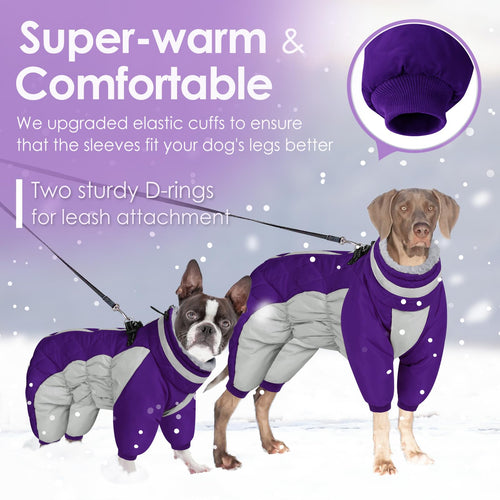AOFITEE Large Dog Coat with Built-in Harness | Reflective Puffer Snowsuit