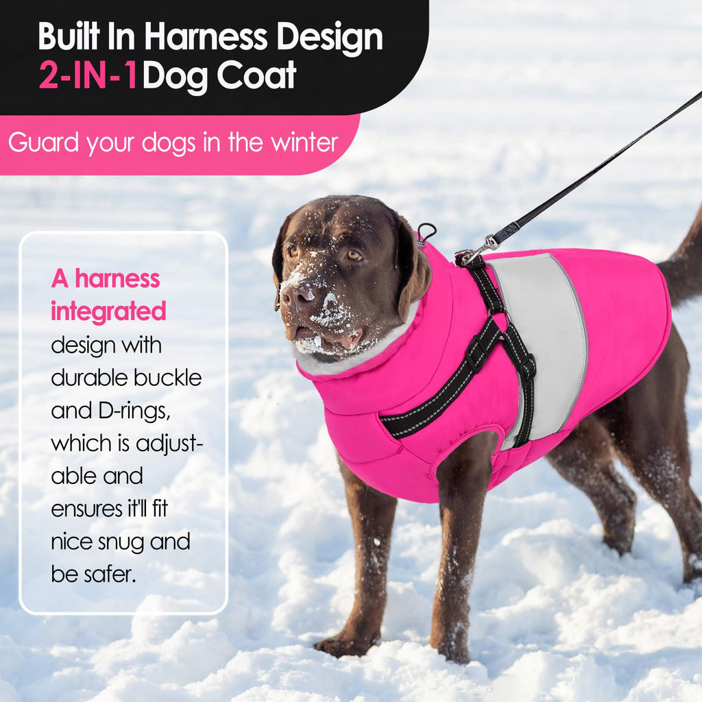 AOFITEE Dog Winter Coat with Built-In Harness | Reflective Waterproof Puffer for Large Dogs (XL)