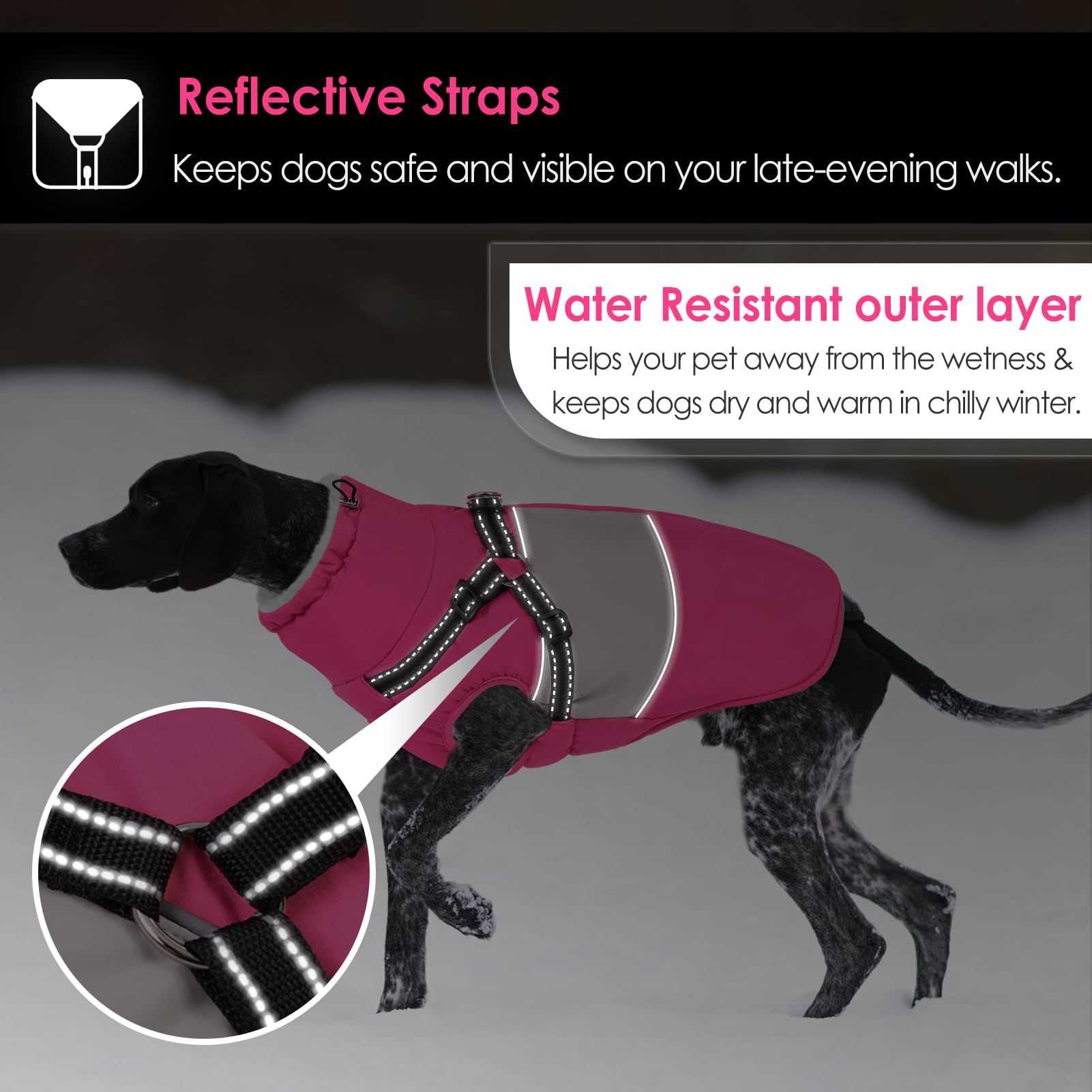 AOFITEE Dog Winter Coat with Built-In Harness | Reflective Waterproof Puffer for Large Dogs (XL)