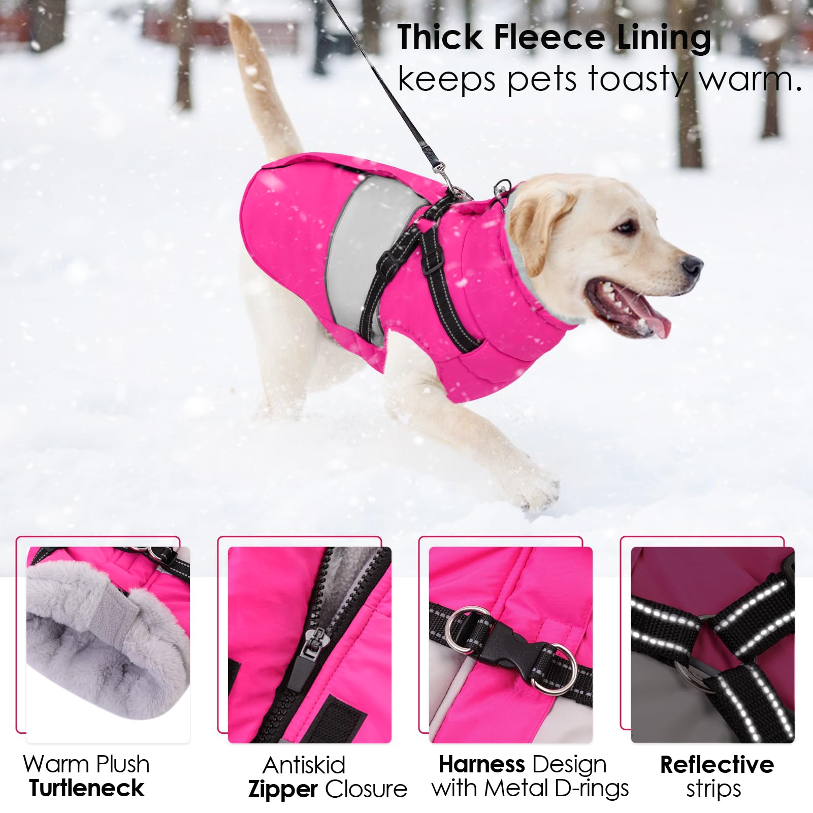 AOFITEE Dog Winter Coat with Built-In Harness | Reflective Waterproof Puffer for Large Dogs (XL)