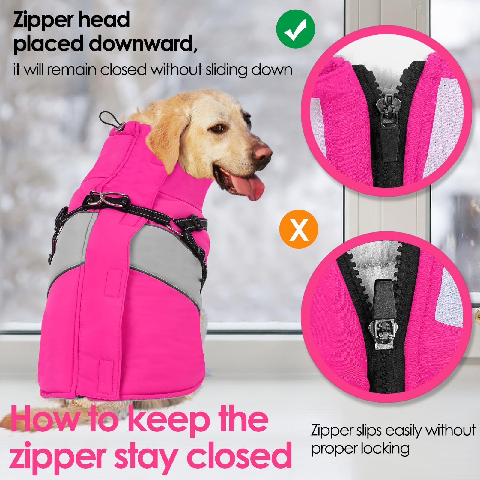AOFITEE Dog Winter Coat with Built-In Harness | Reflective Waterproof Puffer for Large Dogs (XL)
