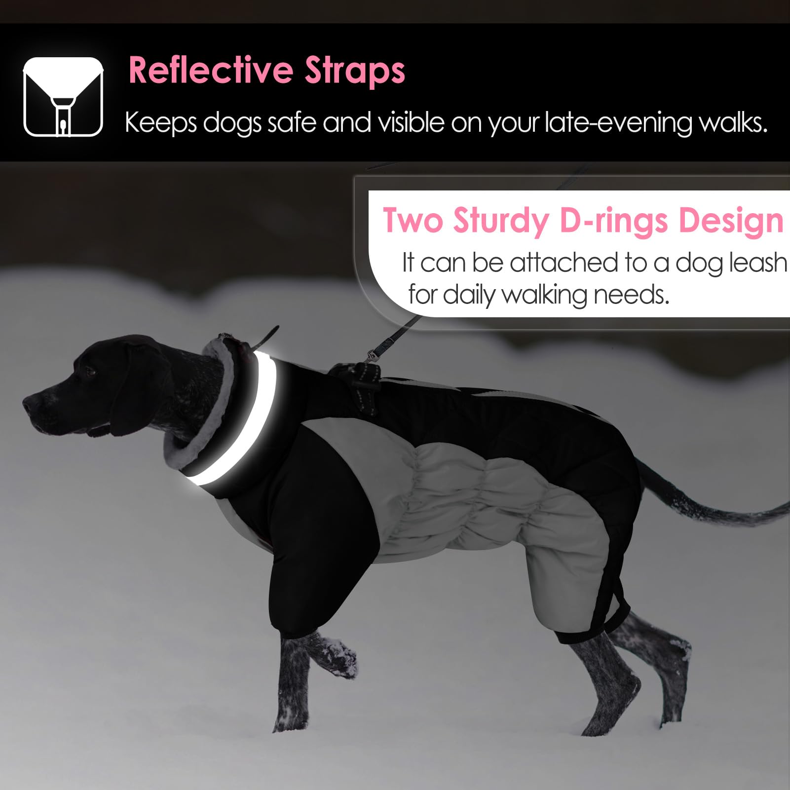 AOFITEE Large Dog Coat Winter Jacket with Built-in Harness | Reflective Puffer Snowsuit for Small to Large Dogs