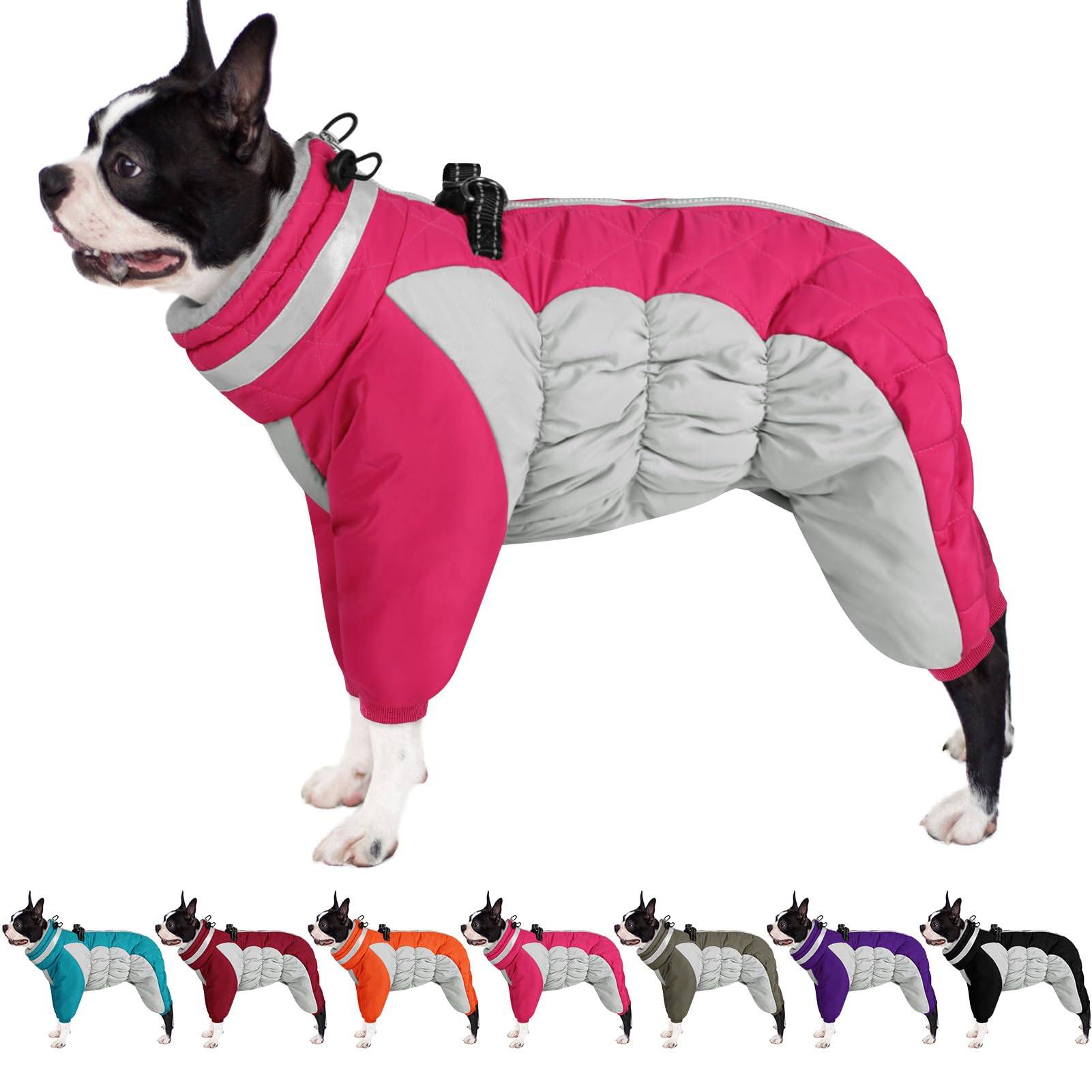 AOFITEE Small Dog Coat - Warm Winter Jacket with Built-in Harness, Reflective Puffer