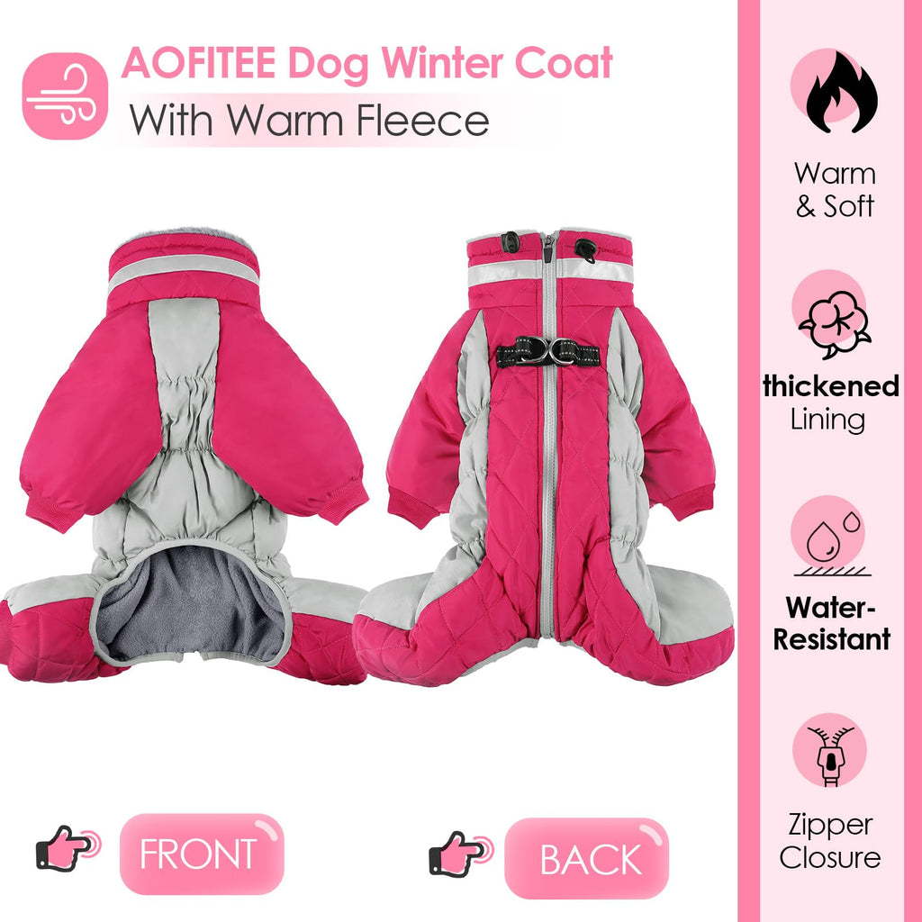 AOFITEE Small Dog Coat - Warm Winter Jacket with Built-in Harness, Reflective Puffer