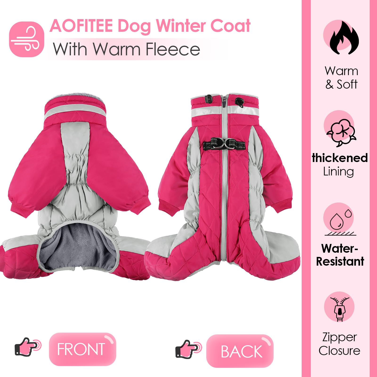 AOFITEE Small Dog Coat - Warm Winter Jacket with Built-in Harness, Reflective Puffer