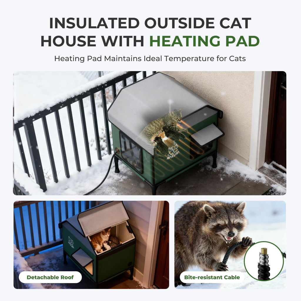 Apasiri Heated Outdoor Cat House for Winter – Insulated, Weatherproof Shelter