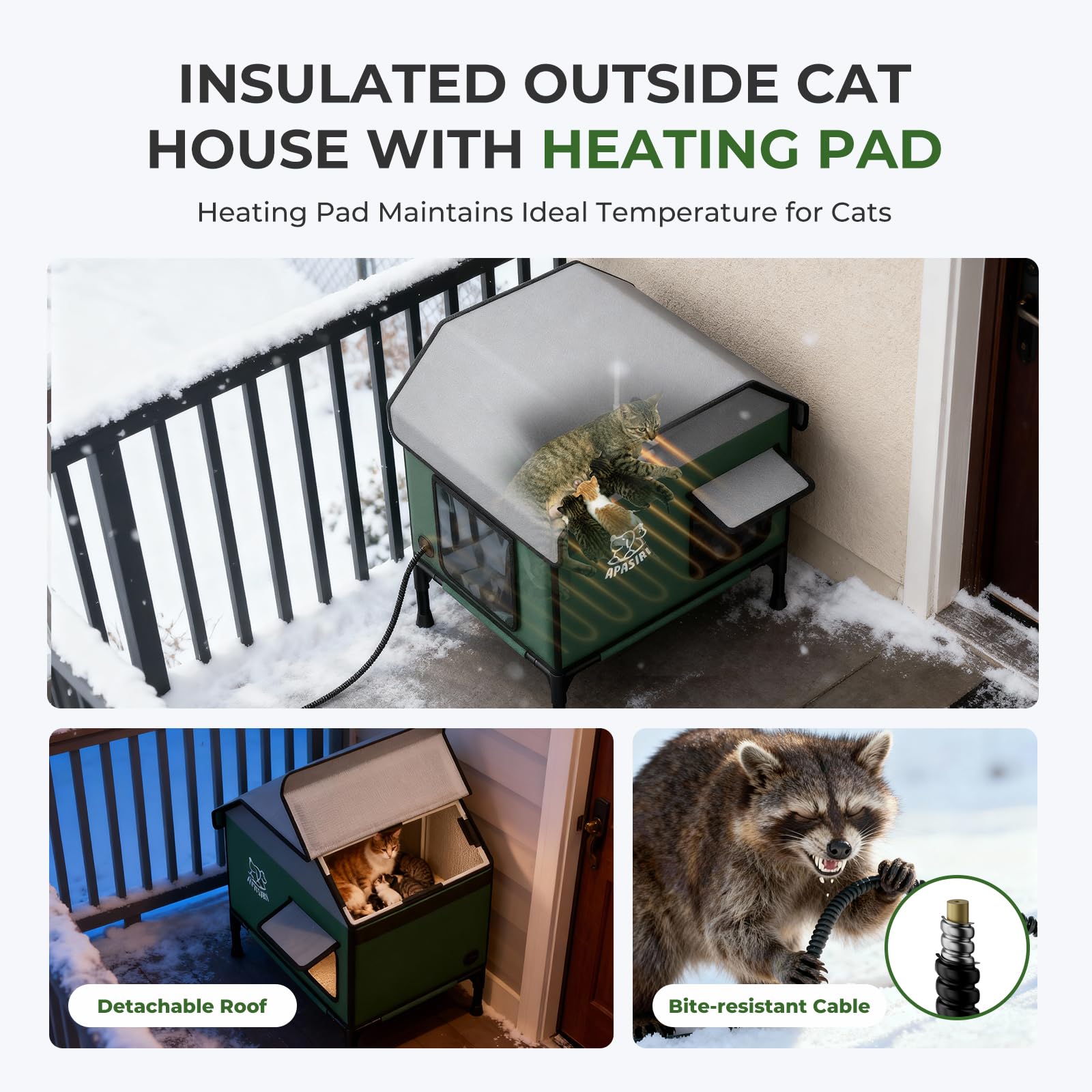 Apasiri Heated Outdoor Cat House for Winter – Insulated, Weatherproof Shelter