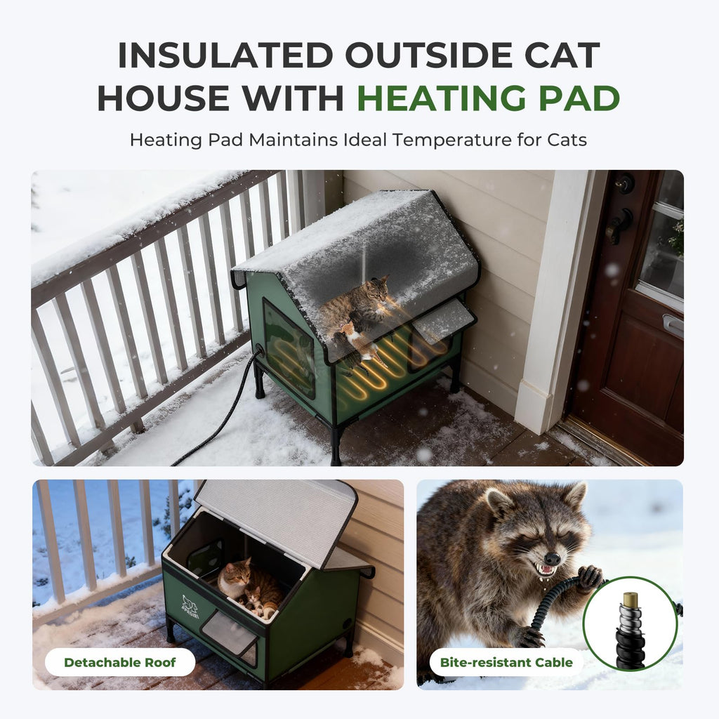 Apasiri Heated Outdoor Cat House – Indestructible Insulated Shelter with Heating Pad