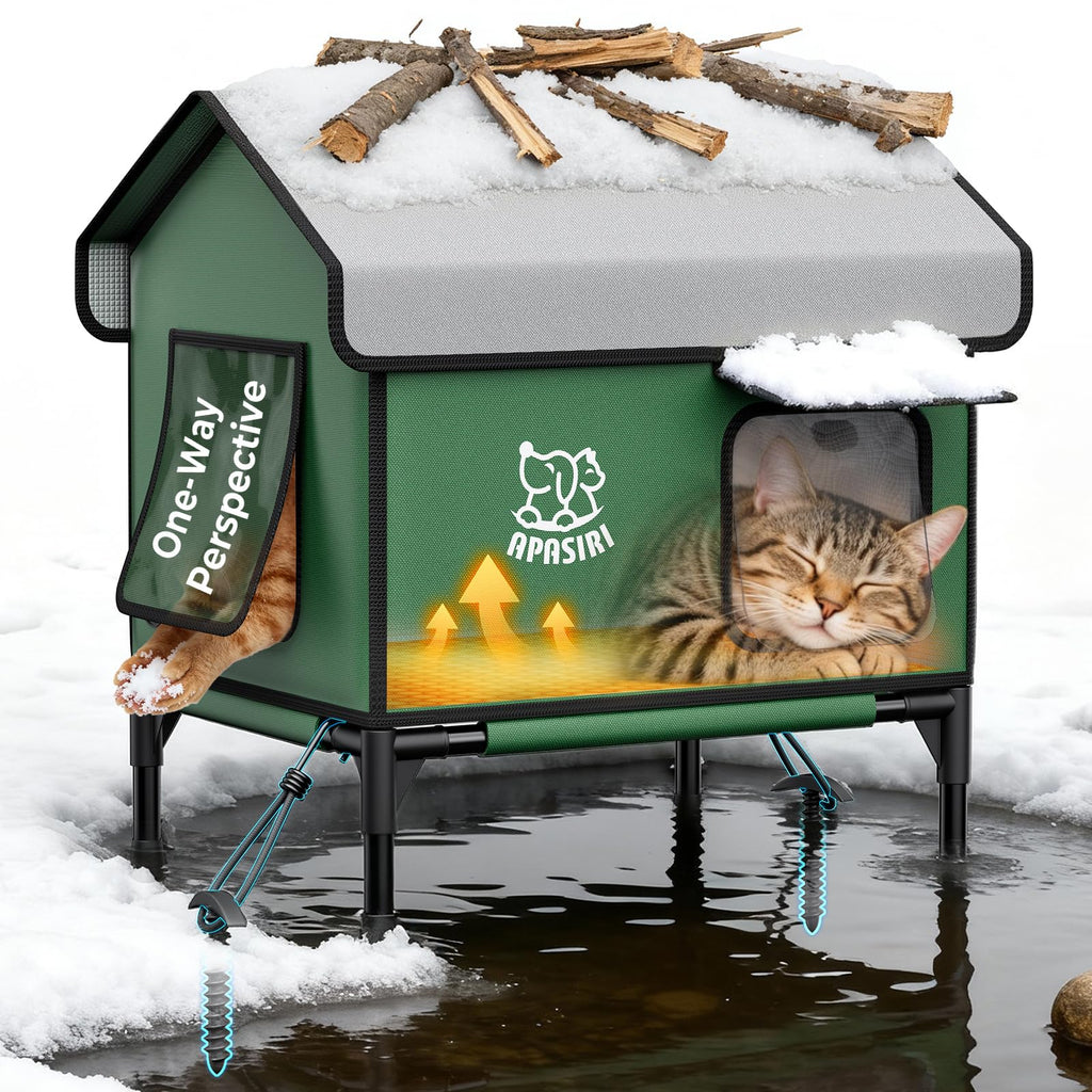 Apasiri Heated Outdoor Cat House – Indestructible Insulated Shelter with Heating Pad