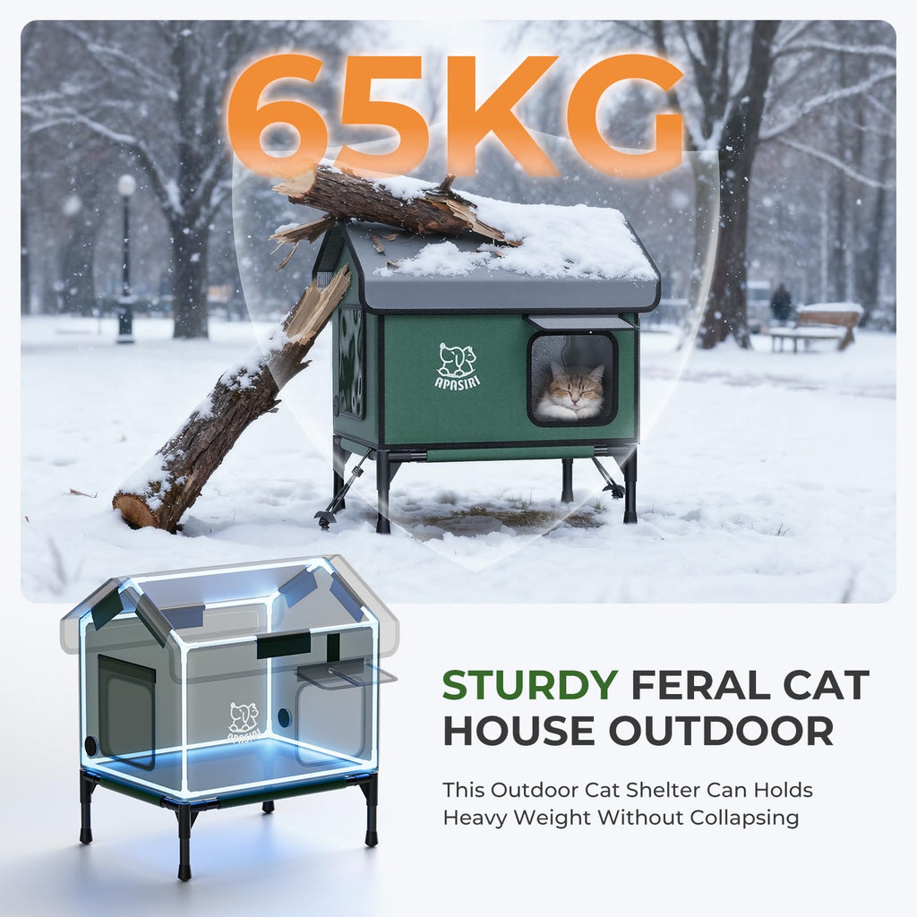 Apasiri Heated Outdoor Cat House – Indestructible Insulated Shelter with Heating Pad