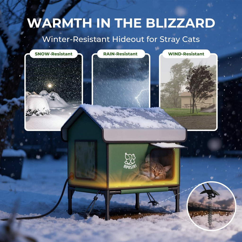 Apasiri Heated Outdoor Cat House – Indestructible Insulated Shelter with Heating Pad