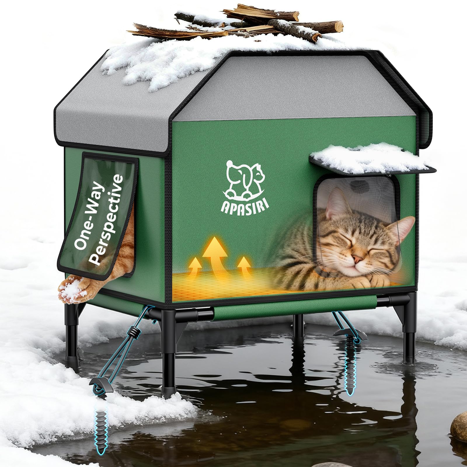 Apasiri Heated Outdoor Cat House for Winter – Insulated, Weatherproof Shelter