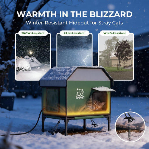 Apasiri Heated Outdoor Cat House for Winter – Insulated, Weatherproof Shelter