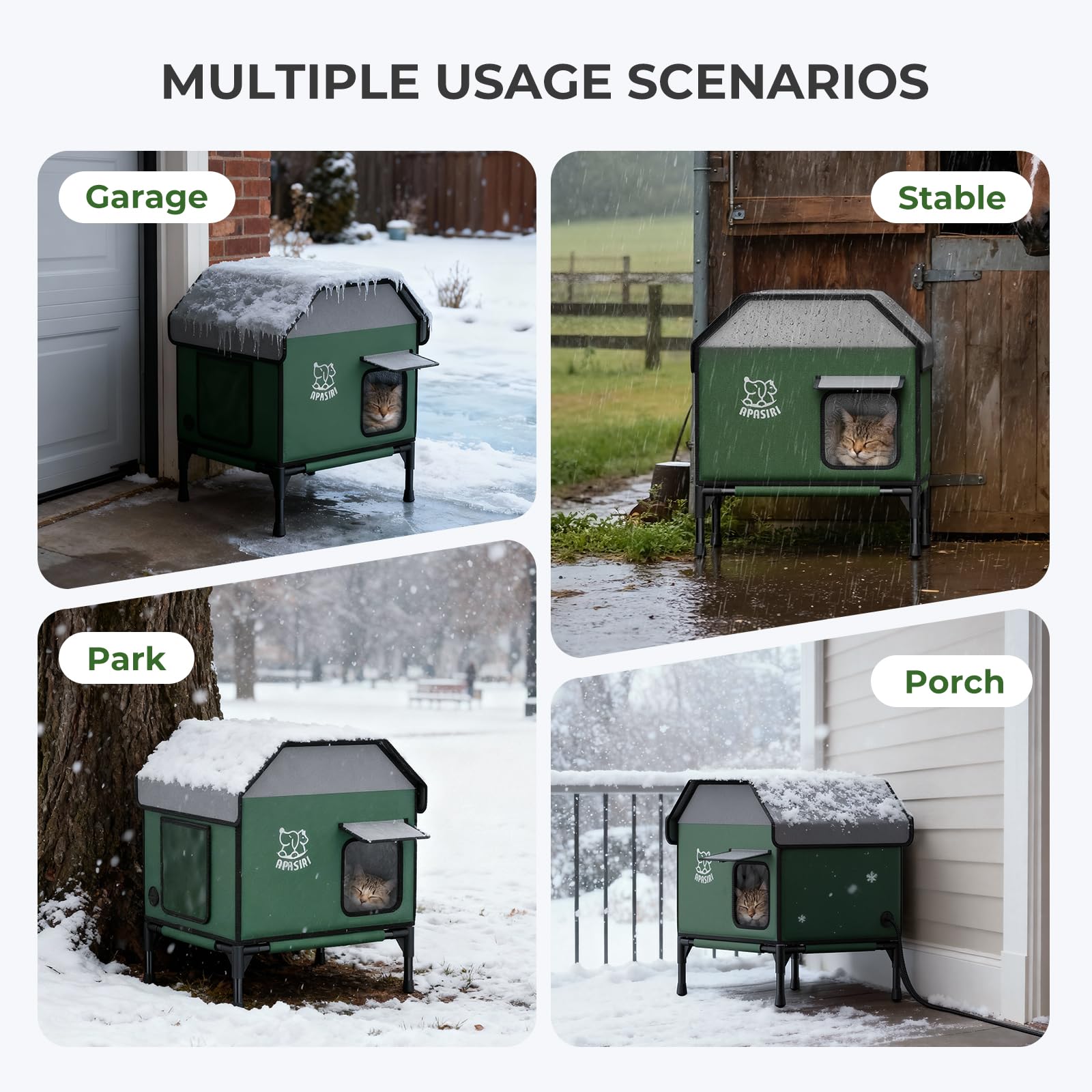 Apasiri Heated Outdoor Cat House for Winter – Insulated, Weatherproof Shelter