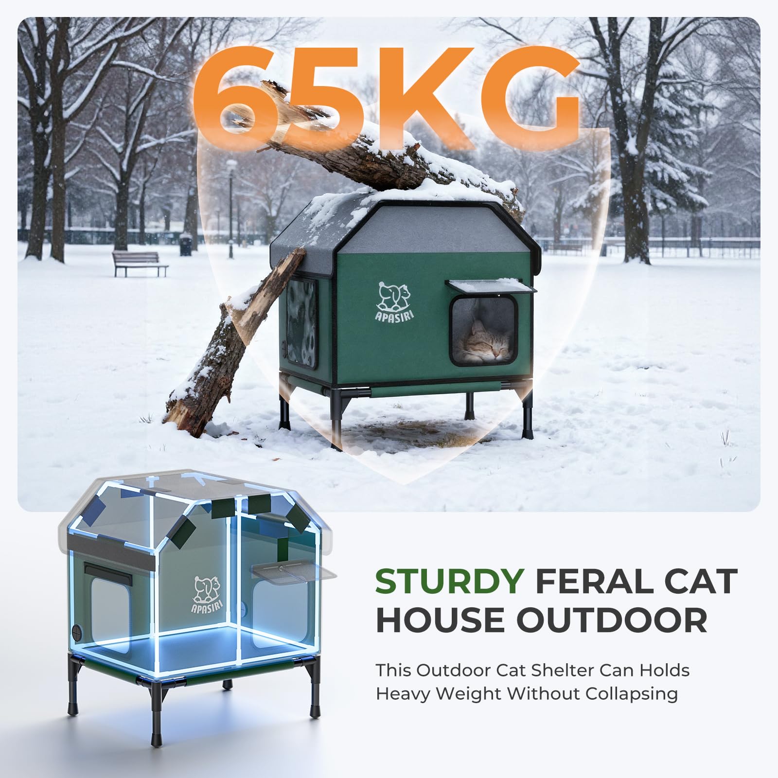 Apasiri Heated Outdoor Cat House for Winter – Insulated, Weatherproof Shelter
