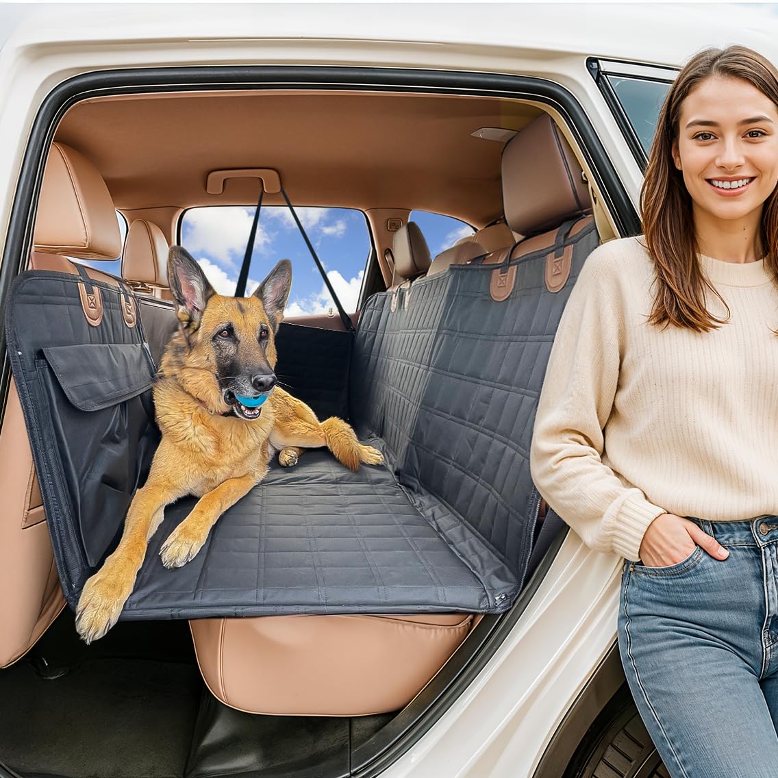 APetsPlanet Dog Car Seat Cover – Waterproof Back Seat Hammock with Mesh Window & Door Covers