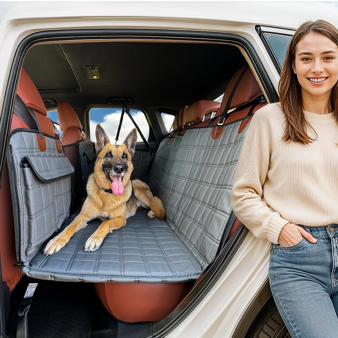 APetsPlanet Dog Car Seat Cover — Waterproof Back Seat Extender with Mesh Window & Door Covers