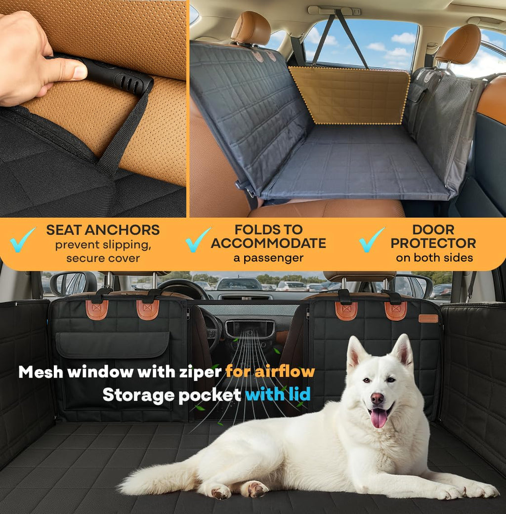 APetsPlanet Dog Car Seat Cover – Waterproof Back Seat Hammock with Mesh Window & Door Covers