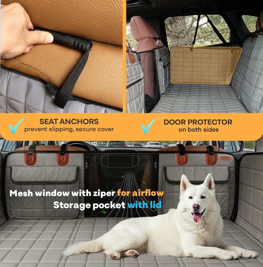 APetsPlanet Dog Car Seat Cover — Waterproof Back Seat Extender with Mesh Window & Door Covers