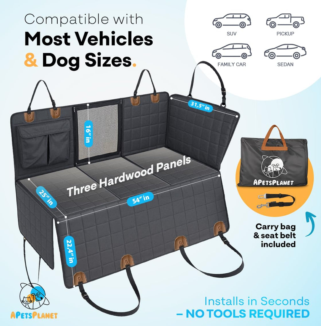 APetsPlanet Dog Car Seat Cover – Waterproof Back Seat Hammock with Mesh Window & Door Covers