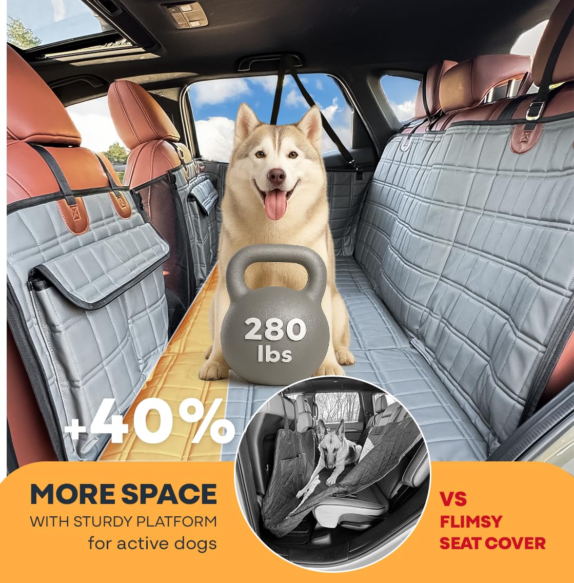APetsPlanet Dog Car Seat Cover — Waterproof Back Seat Extender with Mesh Window & Door Covers
