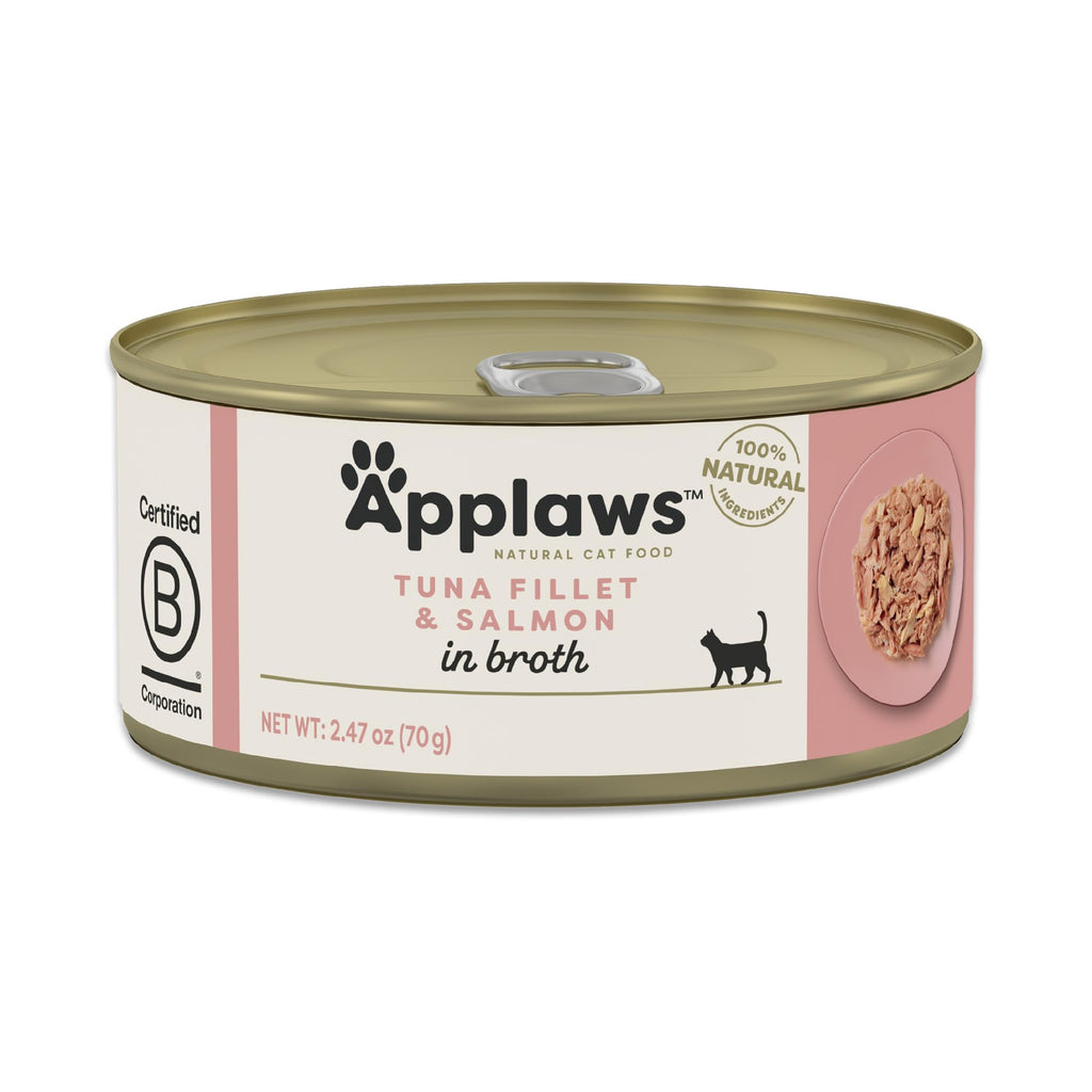 Applaws Natural Wet Cat Food in Broth — Tuna Fillet with Salmon, Limited Ingredients (24 x 2.47oz Cans)