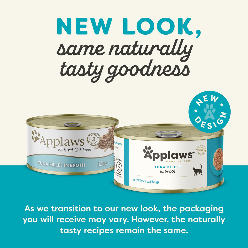 Applaws Natural Wet Cat Food – Tuna Fillet in Broth, Limited Ingredients, 24-Count