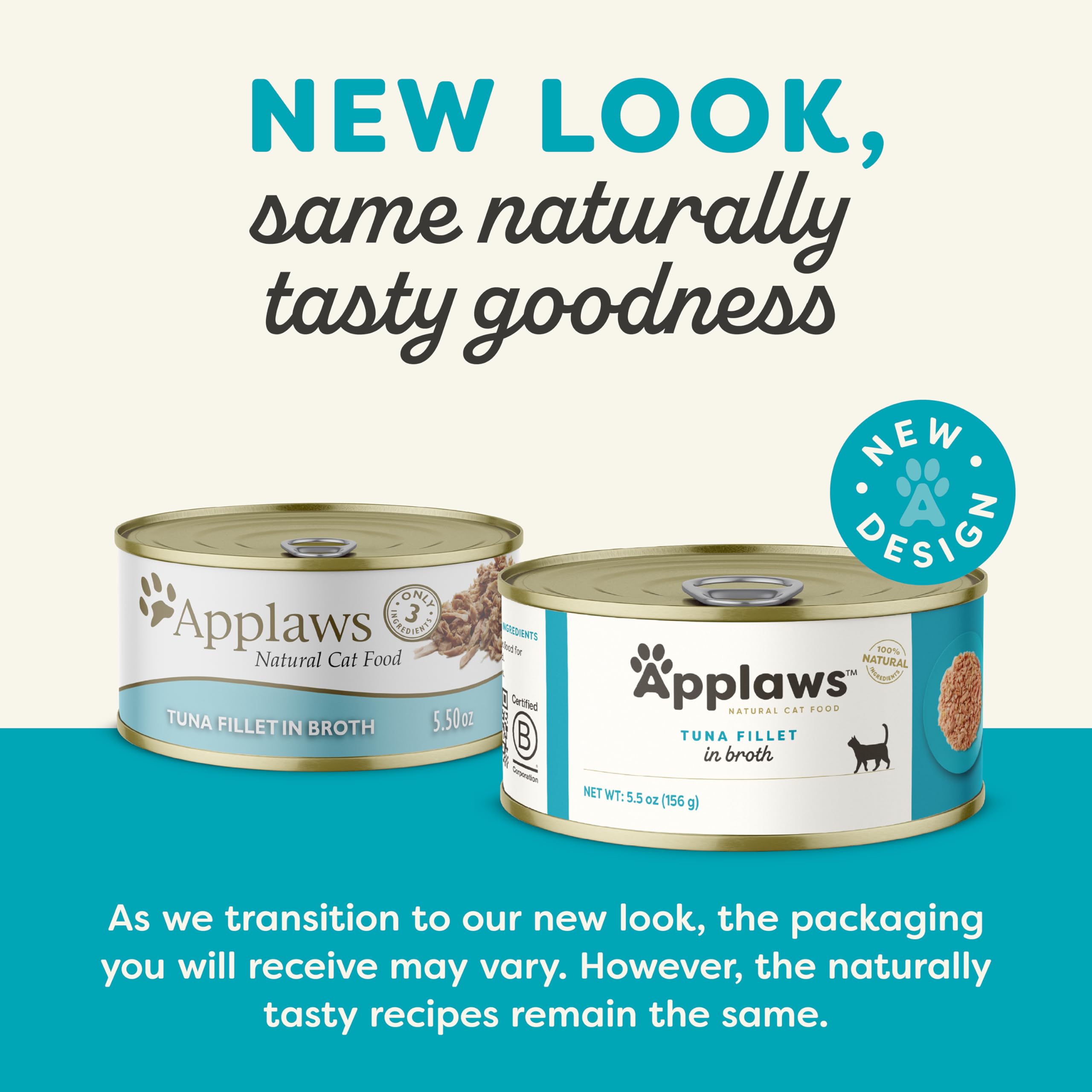 Applaws Natural Wet Cat Food – Tuna Fillet in Broth, Limited Ingredients, 24-Count