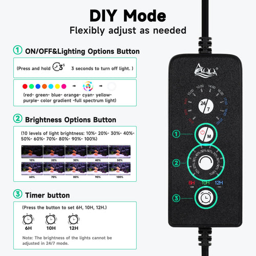 AQQA LED Aquarium Light for 24-32 Inch Tanks | 24/7 Mode & DIY Full Spectrum