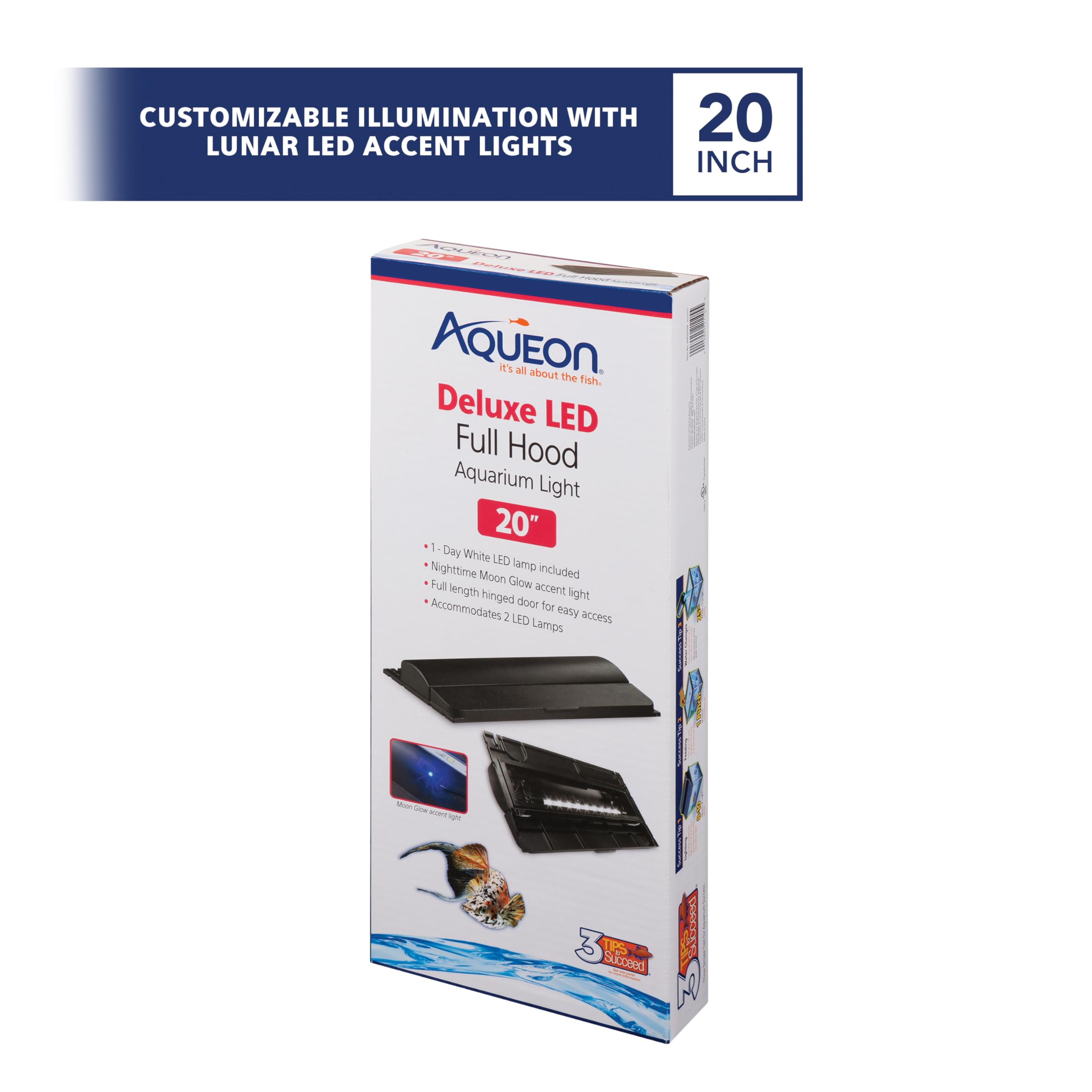 Aqueon LED Deluxe Full Hood for 20-Inch Aquarium | Day White LED, Moon Glow