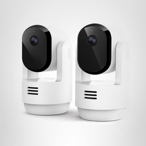 Arlo Essential Indoor Pan Tilt Security Camera 2K Kit (2-Cam) – 2025 Release, Wired Power, 360° View, Night Vision
