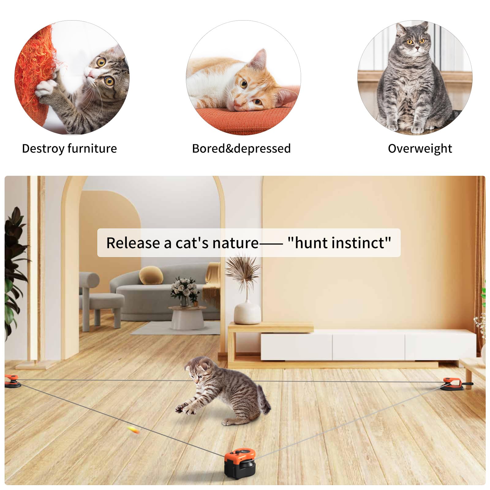 AsFrost Upgraded Cat Toy — Interactive Treadmill with Moving Mouse (Bright Orange)