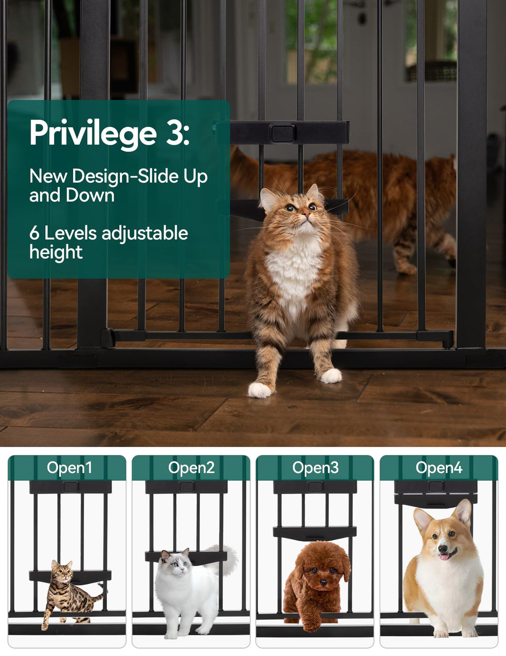 BABELIO 36-Inch Extra Tall Baby Gate with Cat Door – Adjustable 29-40 Inches, Auto-Close, Black