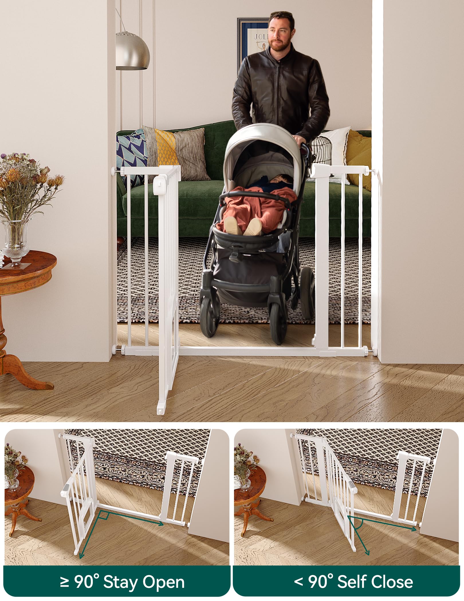 BABELIO Baby Gate with Adjustable Cat Door – 29-43in Wide, Auto-Close & Walk-Through