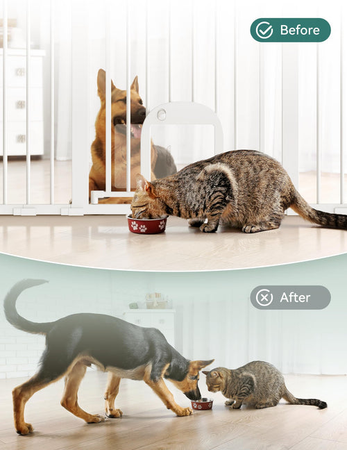 BABELIO 29-48in Extra Wide Baby Gate with Adjustable Cat Door – White