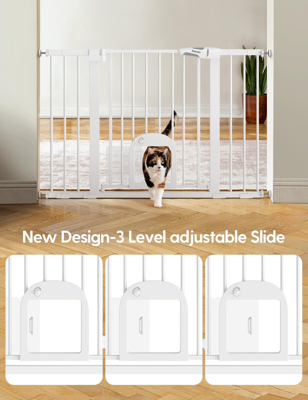 BABELIO 29-48in Extra Wide Baby Gate with Adjustable Cat Door – White