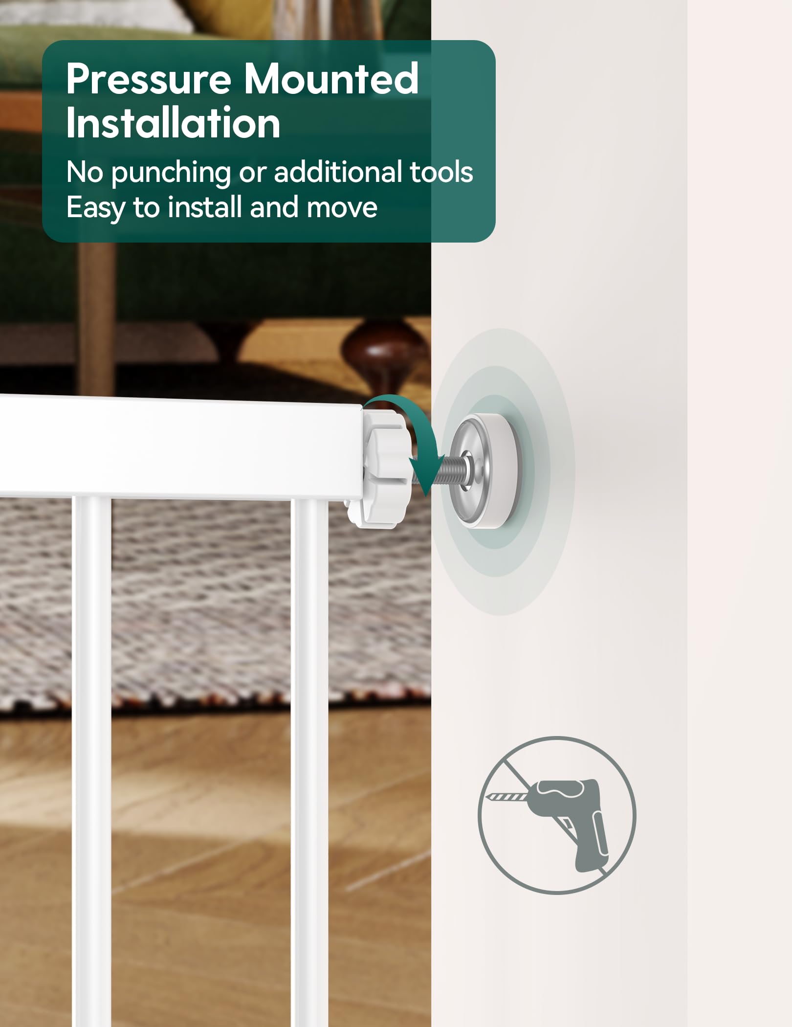 BABELIO Baby Gate with Adjustable Cat Door – 29-43in Wide, Auto-Close & Walk-Through