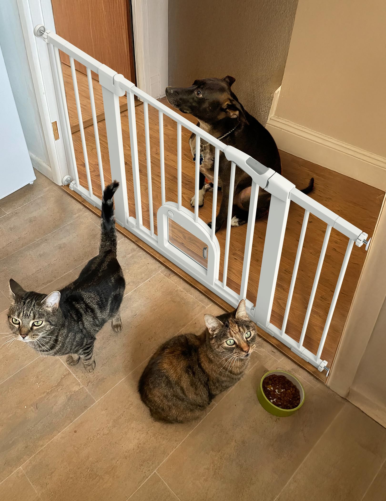 BABELIO 29-48in Extra Wide Baby Gate with Adjustable Cat Door – White